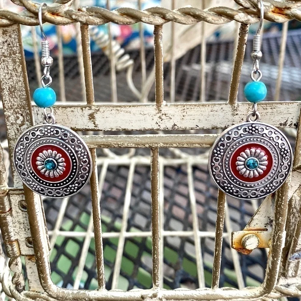 NEW Boutique Silver Drop Western Boho Style Earrings - Picture 7 of 12